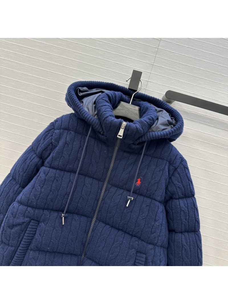 Ralph Lauren Cable-Knit Wool Hooded Down Jacket | Premium 90% White Duck Down Fill | Retro American Style Outerwear