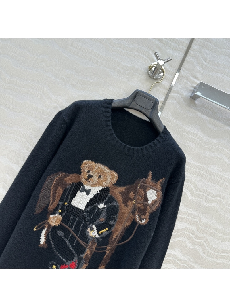 Ralph Lauren Sumptuous Black Alpaca Wool Polo Bear Intarsia Sweater | Relaxed Fit, Handcrafted Equestrian Motif