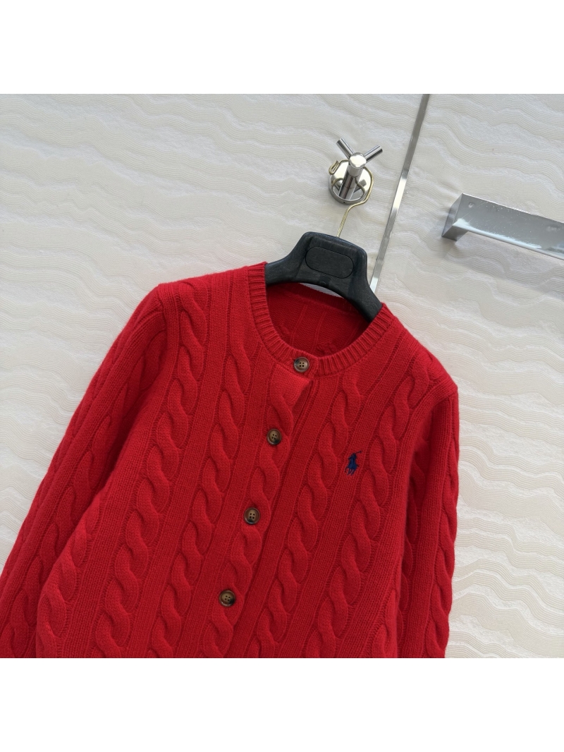 Ralph Lauren Signature Exquisite Cable Knit Wool & Cashmere Blend Cardigan in Vibrant Red
