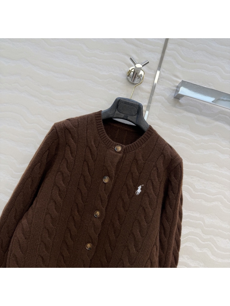 Ralph Lauren Elevated Deep Brown Wool-Cashmere Cable Knit Cardigan