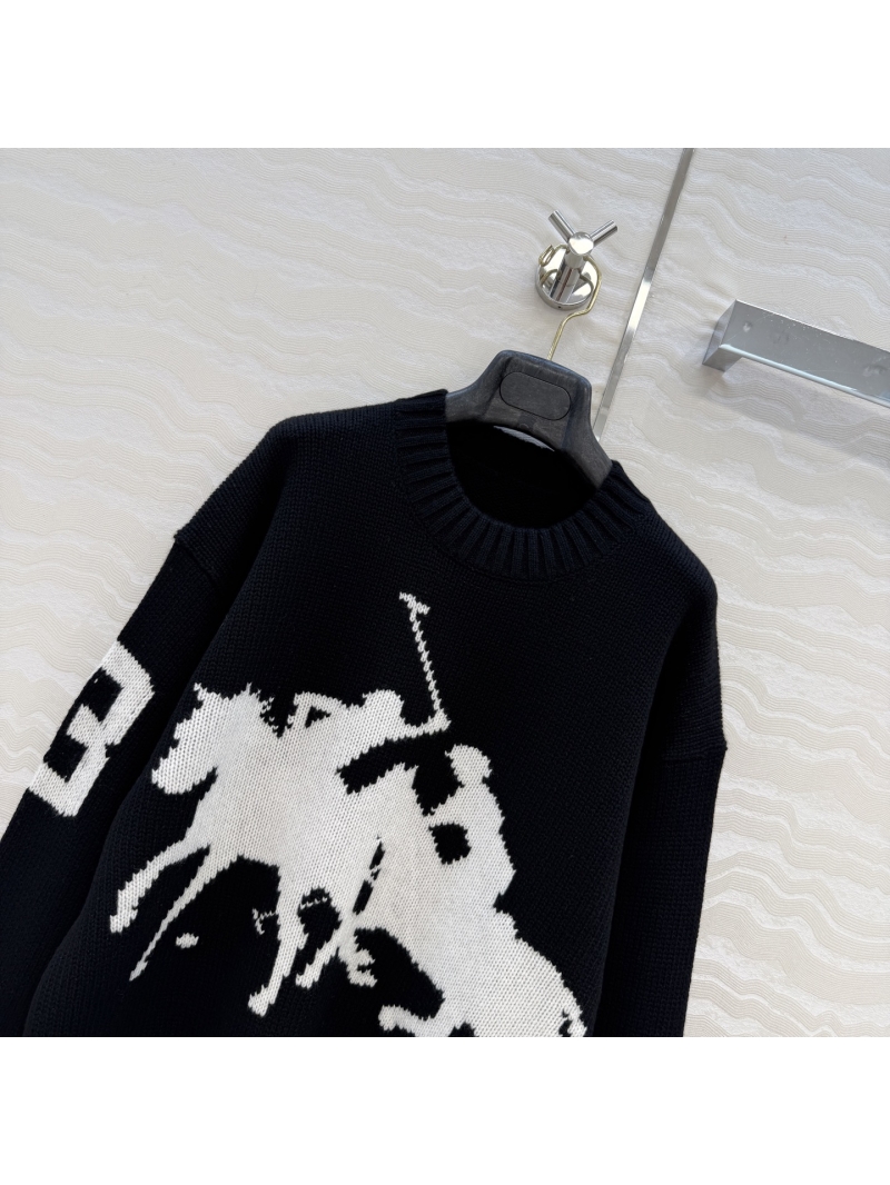 Ralph Lauren Exquisite Black & White 100% Wool Intarsia Sweater | Relaxed Fit, Hand-Stitched Detail