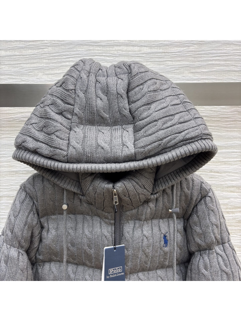 Ralph Lauren Exquisite Cable Knit Hybrid Hooded Puffer Jacket in Slate Gray