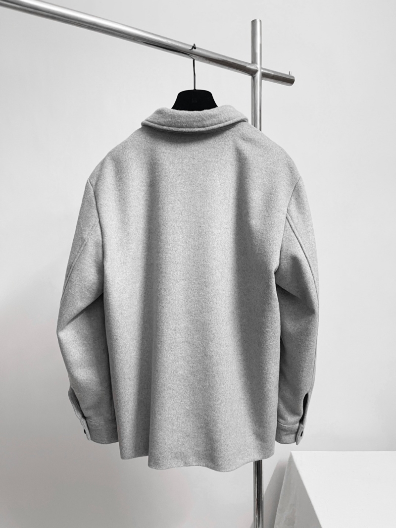 Ralph Lauren Wool-Cashmere Melange Shirt Jacket - Exquisite Light Gray Tailored Chore Coat