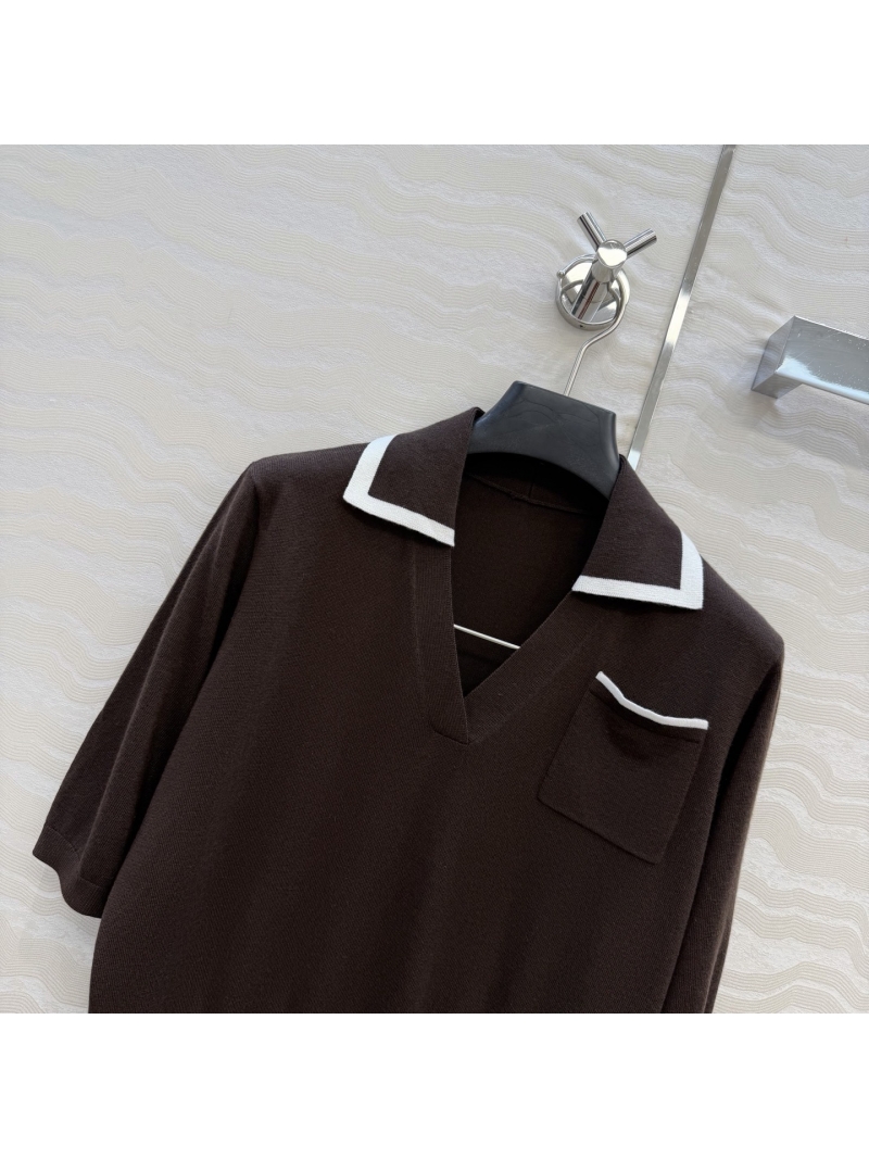 Ralph Lauren Custom Mulberry Silk and Modal Blend Academy Style Knit Polo Top in Rich Mocha