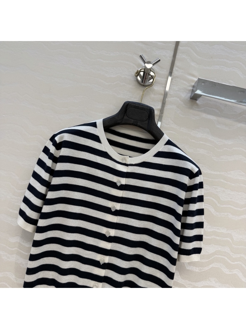 Ralph Lauren Exquisite Mulberry Silk and Modal Nautical Striped Short-Sleeved Cardigan