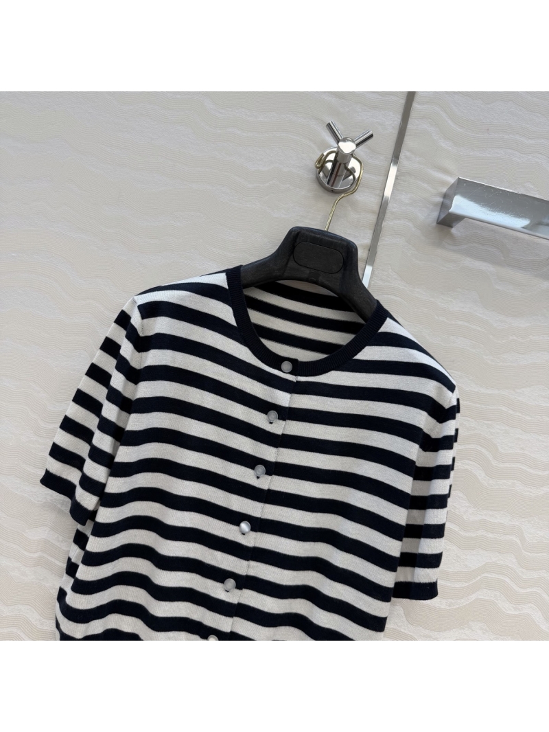 Ralph Lauren Purple Label Sumptuous Modal and Mulberry Silk Striped Short-Sleeved Cardigan