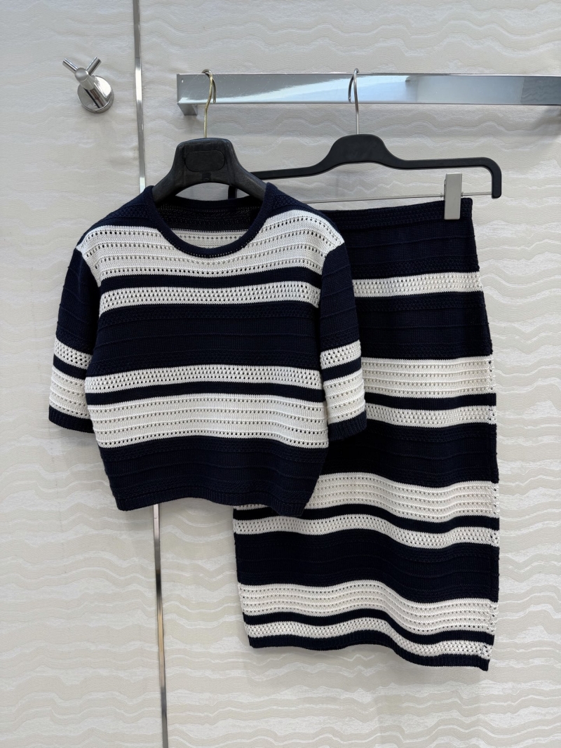 Ralph Lauren Tencel-Cotton Blend Nautical Striped Pointelle Knit Two-Piece Set