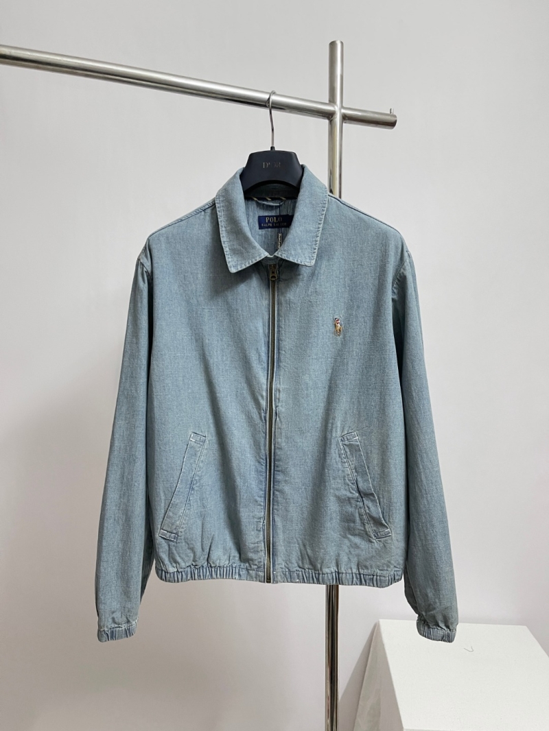 Polo Ralph Lauren Light Wash Denim Zip-Up Jacket with Colorful Embroidery