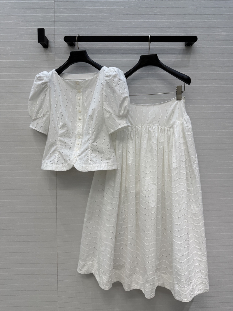 Ralph Lauren Pure Cotton Wave Eyelet Embroidery Resort Two-Piece Set in White