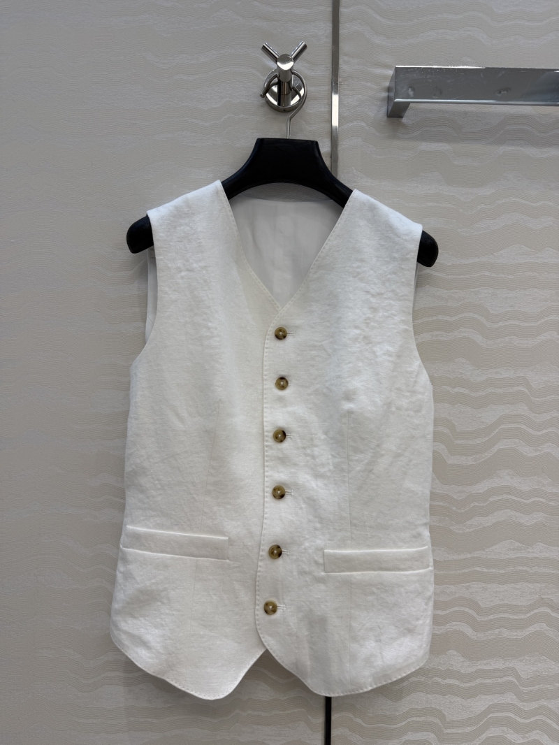 Ralph Lauren Premium Sand-Washed 100% Linen Tailored Vest in Off-White