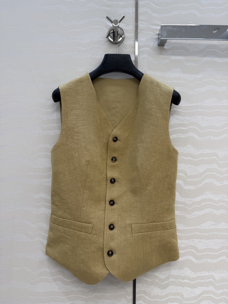 Ralph Lauren Sand-Washed Linen Tailored Vest in Sandy Mustard-Khaki