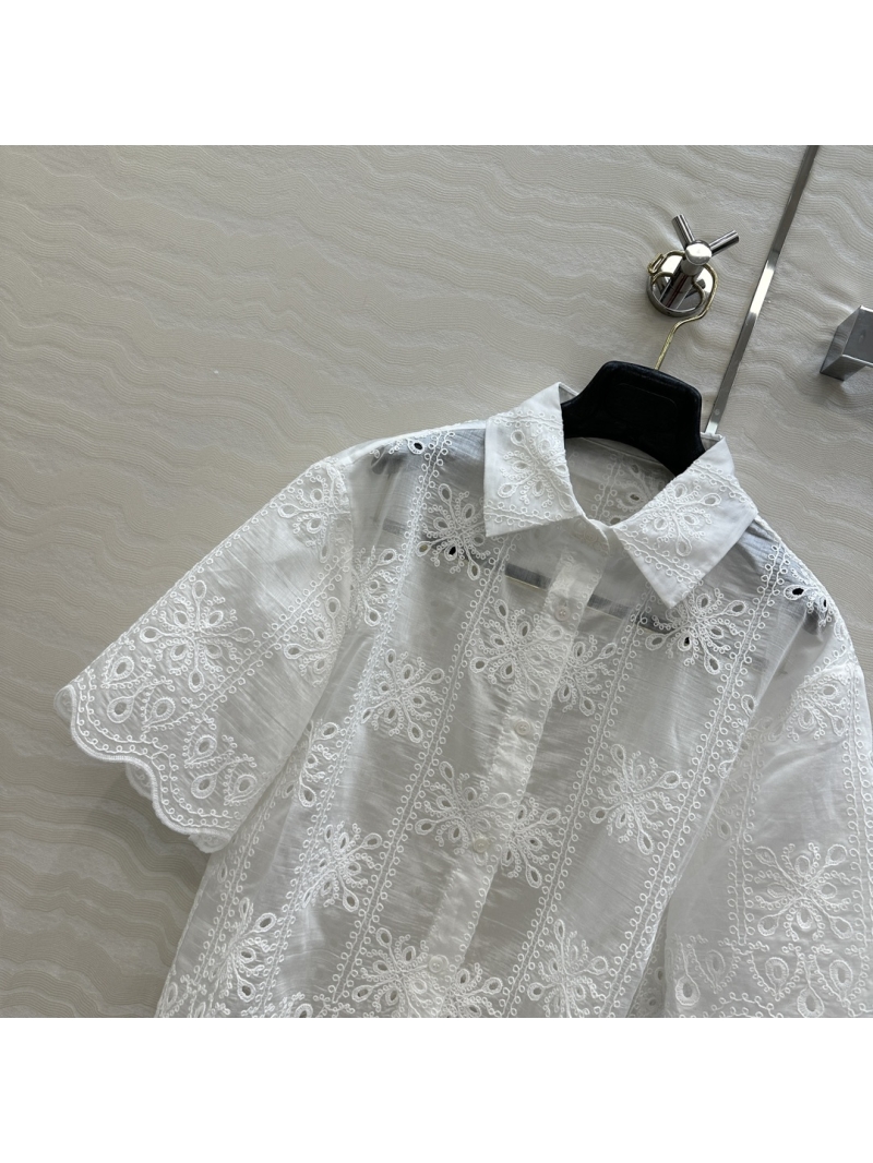 Valentino Resort Boho Silk Cotton Embroidered Cuban Short Sleeve Shirt