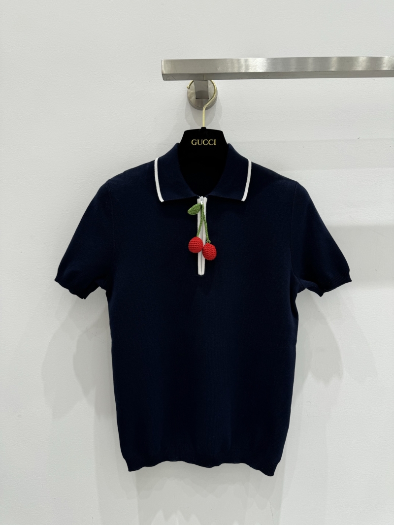 Valentino Elegant Cherry-Decorated Knit Polo Top