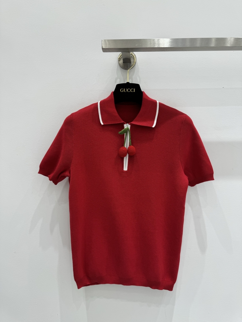 Valentino Cherry Decor Knitted Short-Sleeve Polo Top