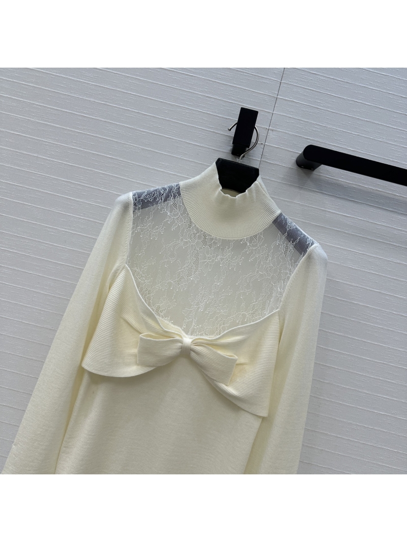 Valentino Exquisite Wool Lace-Trimmed Bow Knit Sweater