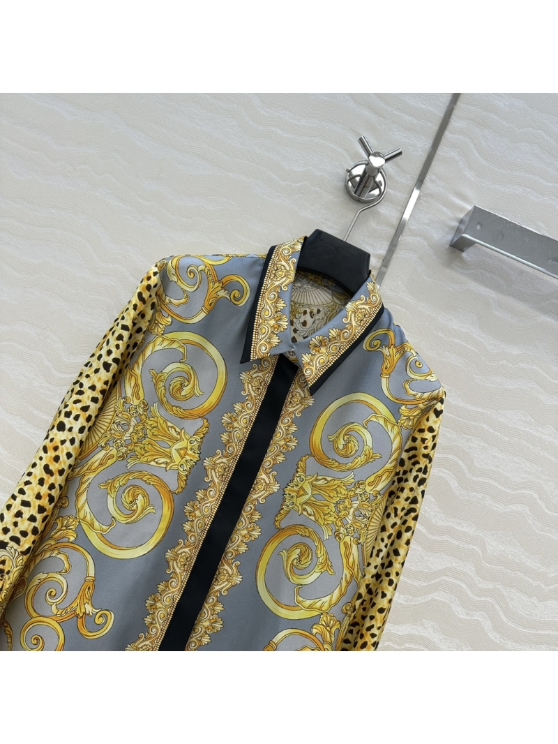 Versace Baroque & Leopard Print Silk Twill Shirt | 100% Silk | Medusa Button