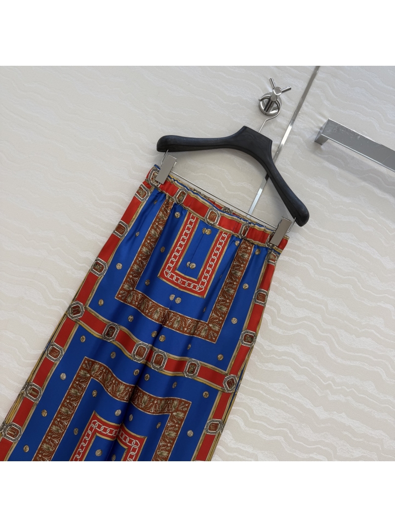 Versace Limited Edition Ringmaster 100% Silk Twill Straight-Leg Trousers in Royal Blue and Gold