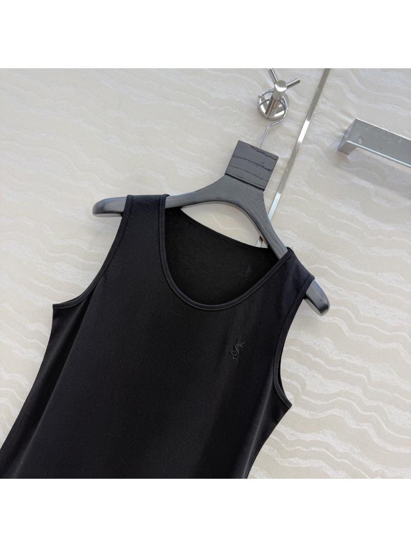 YSL Saint Laurent Exquisite Lyocell Snowflake Cotton U-Neck Tank Top in Polished Black