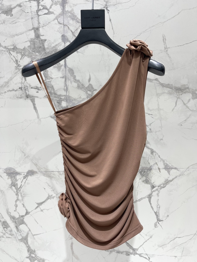 Saint Laurent Elegant White Floral One-Shoulder Dress