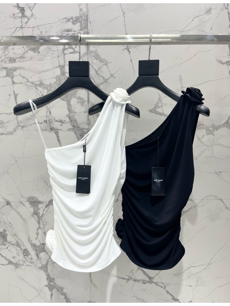 Saint Laurent Elegant White One-Shoulder Floral Dress