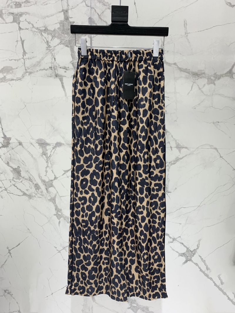 Saint Laurent Leopard Print Natural Fiber Blend Wide-Leg Pants - Wild Elegance