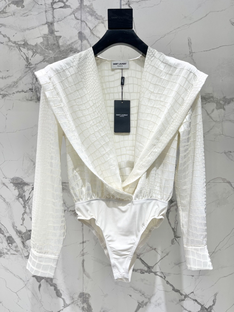 Saint Laurent Luxe Crocodile-Textured Jumpsuit for Women - Elegant White
