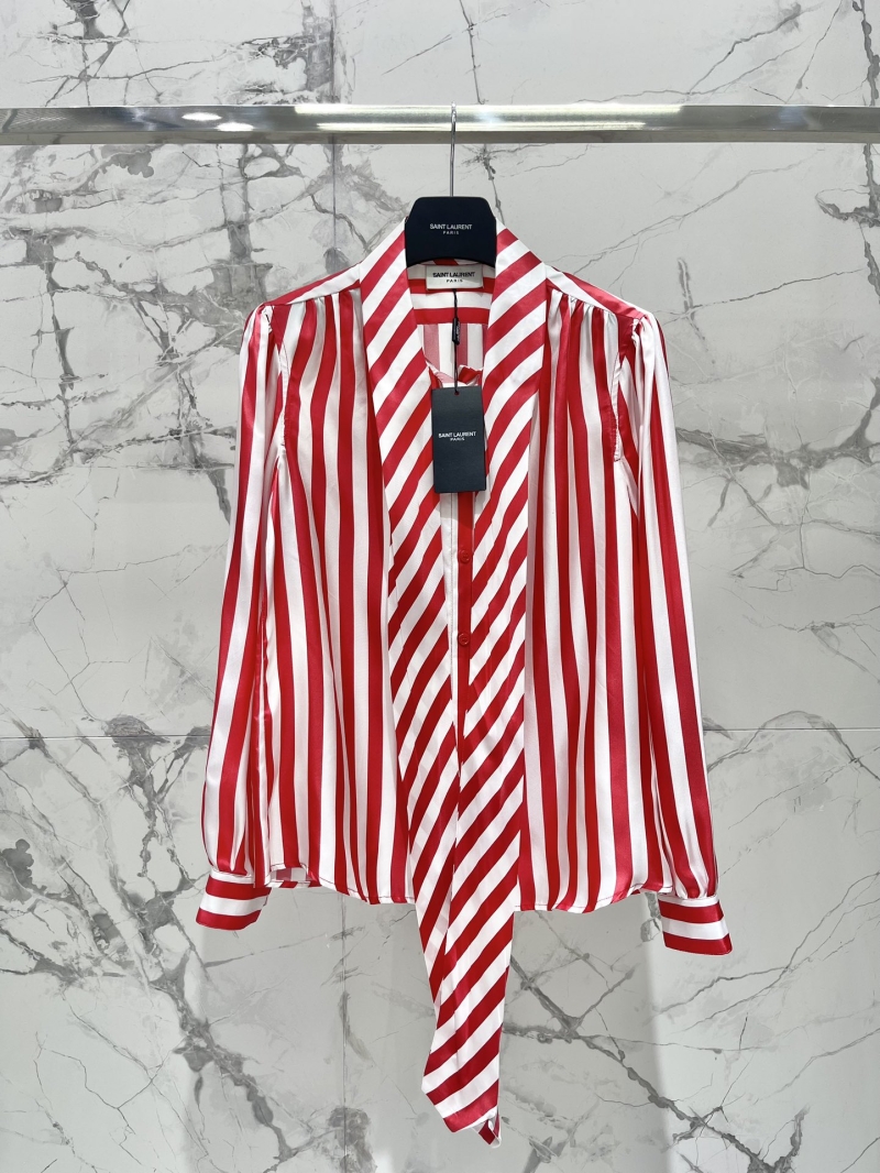 Saint Laurent Luxe Silk Twill Ribbon Blouse - Elegant & Retro