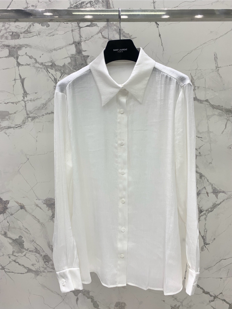 Saint Laurent 2025 Luxe Rayon Pleated Shirt & Wide-Leg Pants Set in White