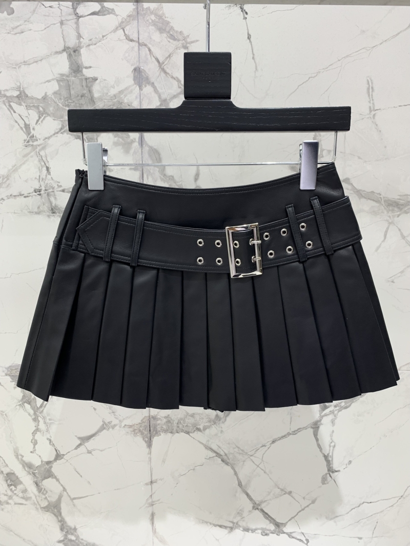 Saint Laurent 25SS YSL Autumn Luxe Leather Pleated Mini Skirt