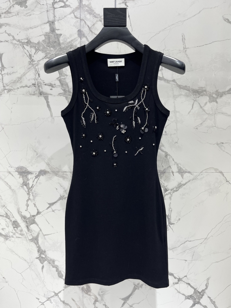 YSL Saint Laurent Luxe Crystal-Embellished Black Sleeveless A-Line Dress