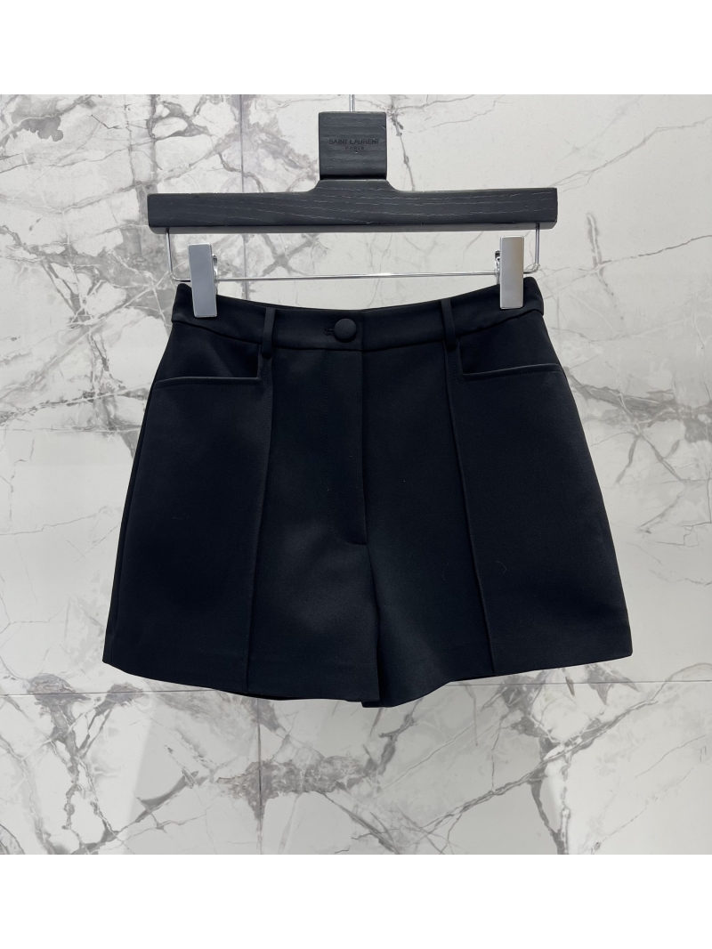 YSL Saint Laurent High-Waisted A-Line Wide-Leg Shorts in Black