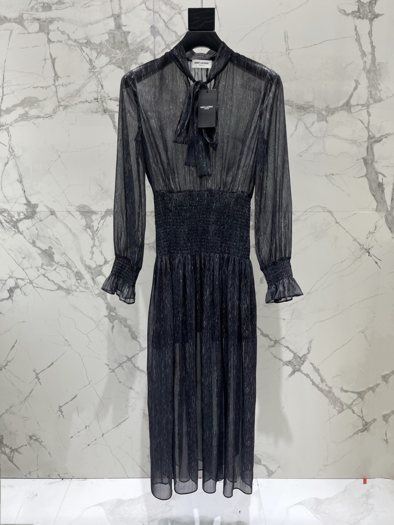 SAINT LAURENT Early Spring Bow Ribbon Sheer Dress