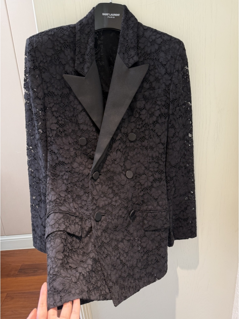 Saint Laurent YSL Lace Blazer - Elegant Satin Lapel Luxe Design