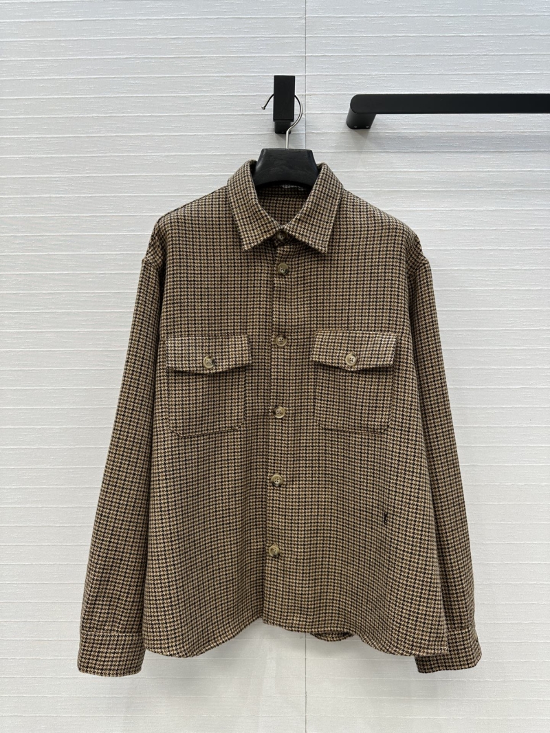 YSL Saint Laurent SLP New Retro Houndstooth Shirt with Workwear Pockets and Metal Buttons