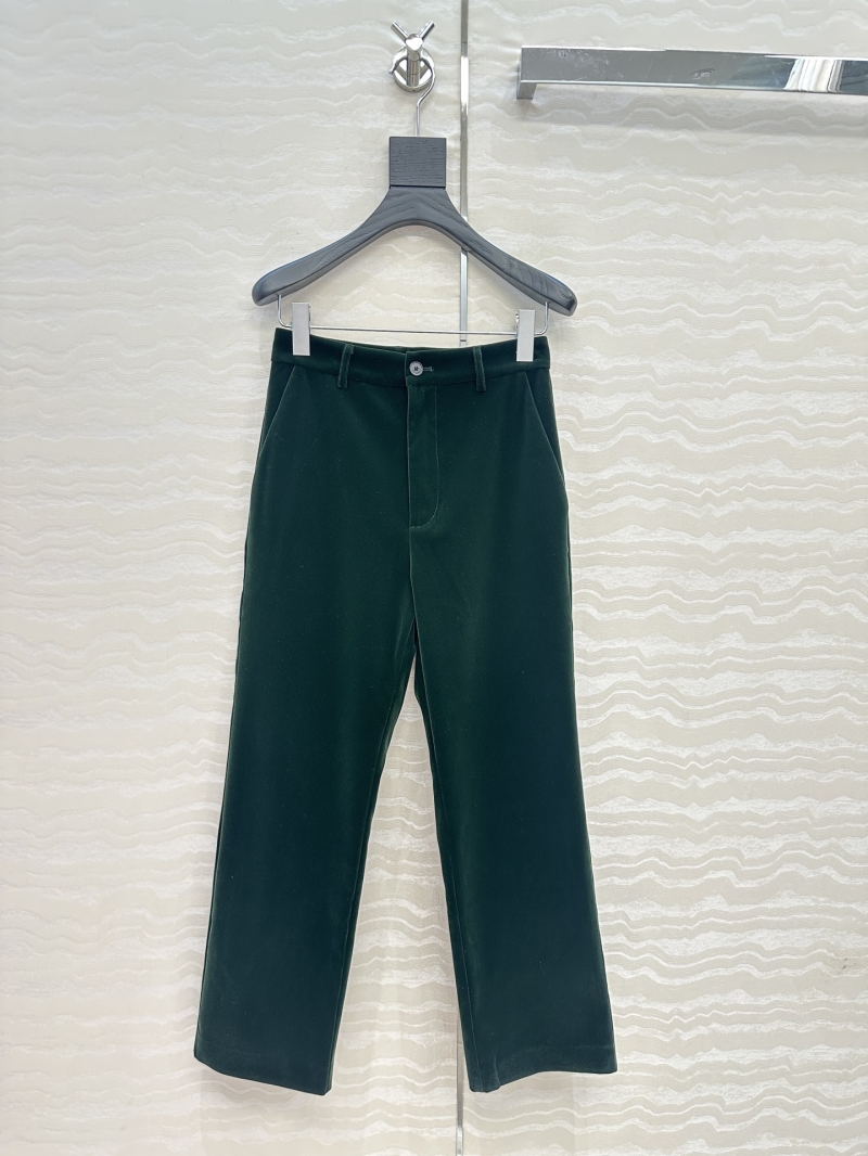 Saint Laurent YSLSLP High-Intelligence Velvet Straight-Leg Trousers in Gem Green