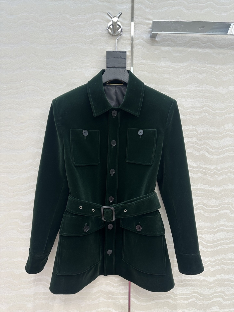 Saint Laurent YSL Gem Green Velvet Safari Jacket with Belt