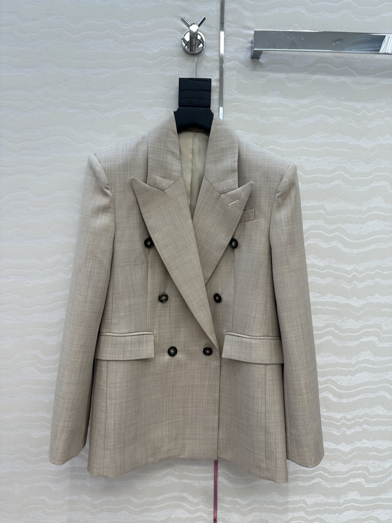 Saint Laurent YSL Luxe Wool Blend Double-Breasted Blazer in Beige
