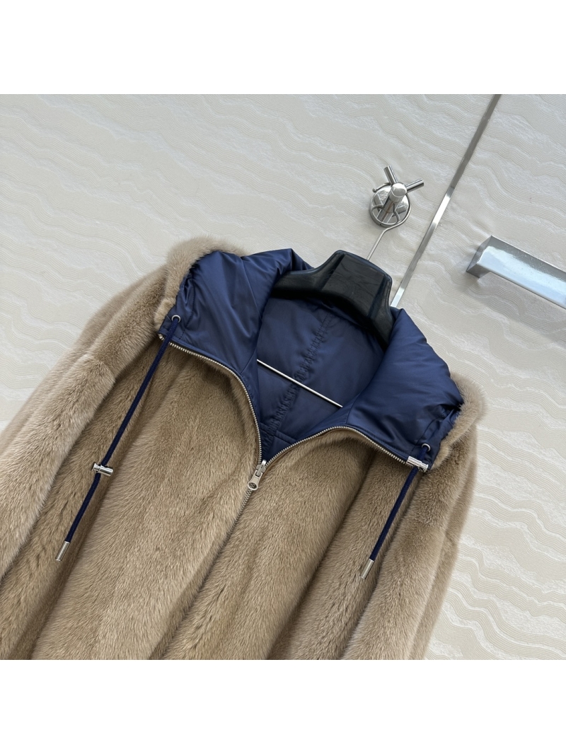 Saint Laurent YSL Reversible Mink Fur Coat in Khaki and Navy Blue