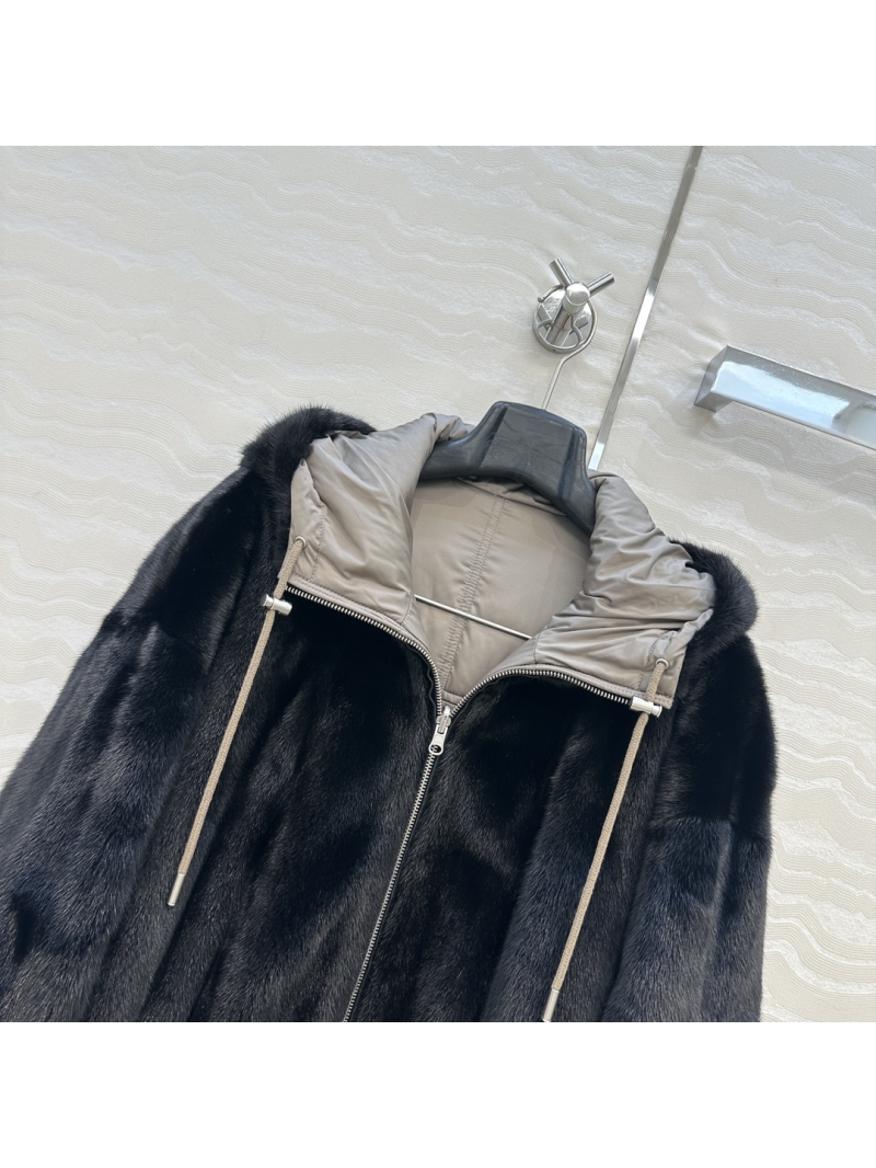 Yves Saint Laurent Reversible Grey and Black Mink Fur Hooded Coat