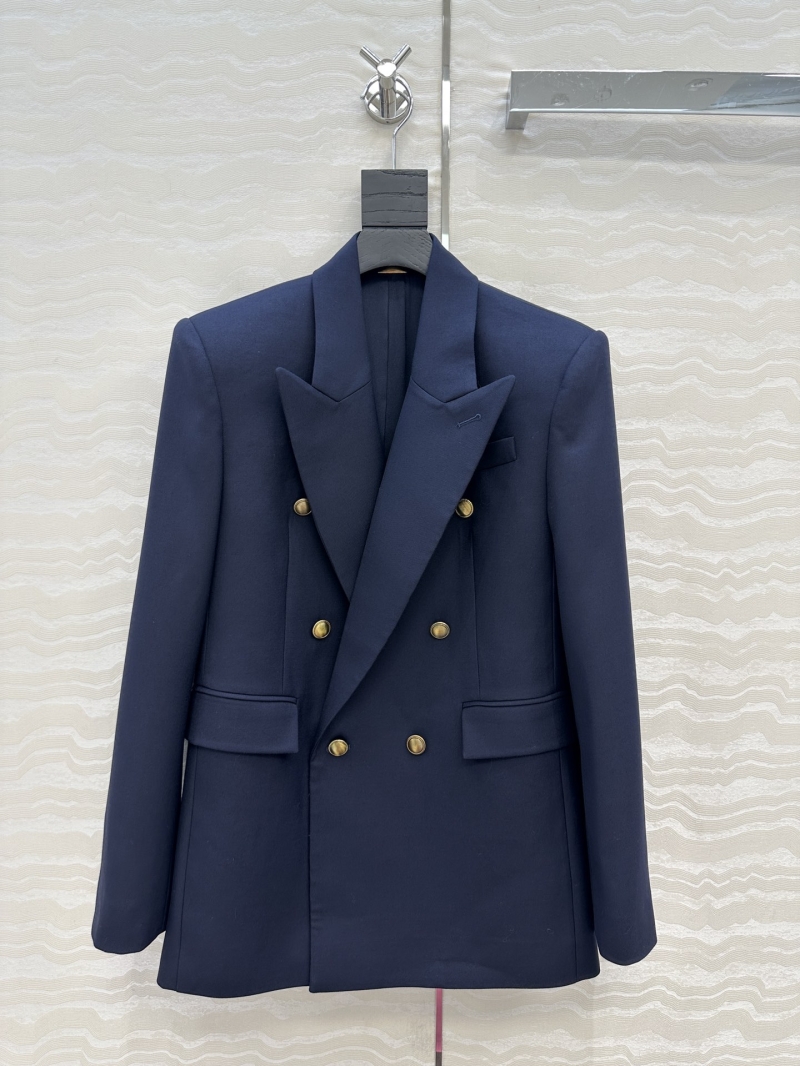 YSL Saint Laurent Double-Breasted Navy Blazer with Gold Buttons | Imported Wool | Tailored Fit