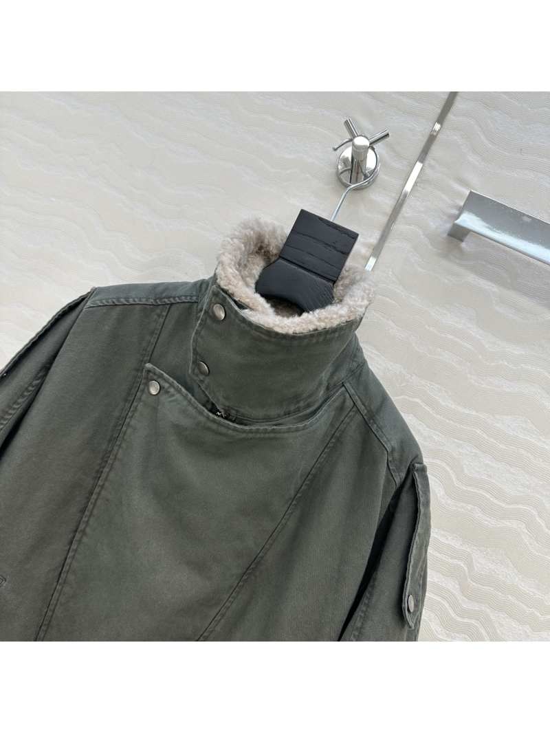 YSL Saint Laurent SLP Military-Style Down Jacket with Detachable Spanish Lambskin Fur Collar and Washed Oxford Canvas