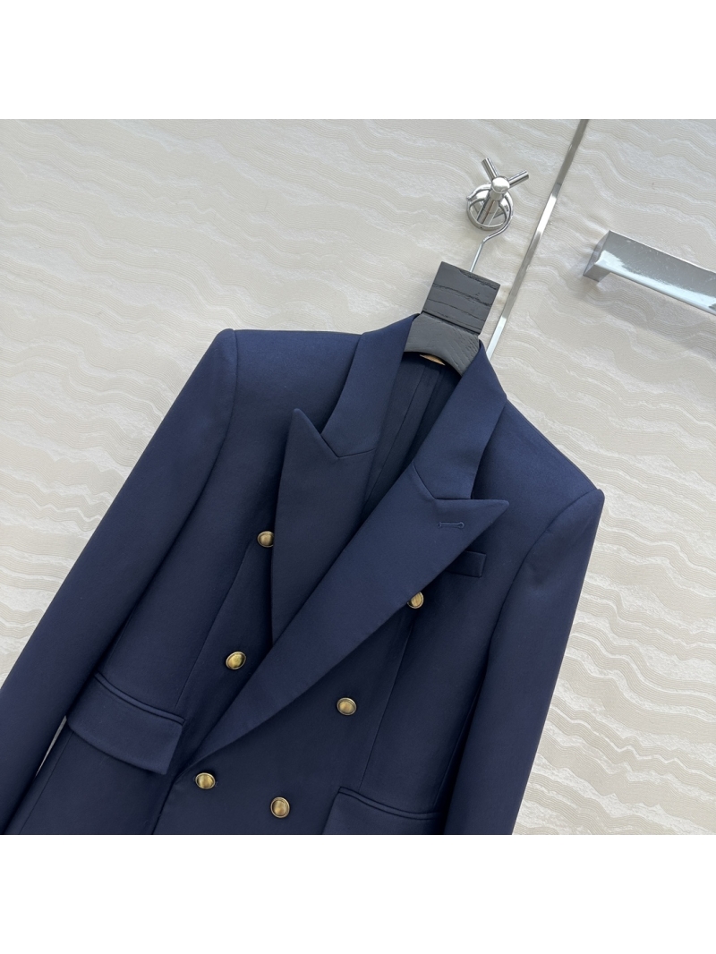 Saint Laurent Navy Blue Structured Wool Double-Breasted Blazer