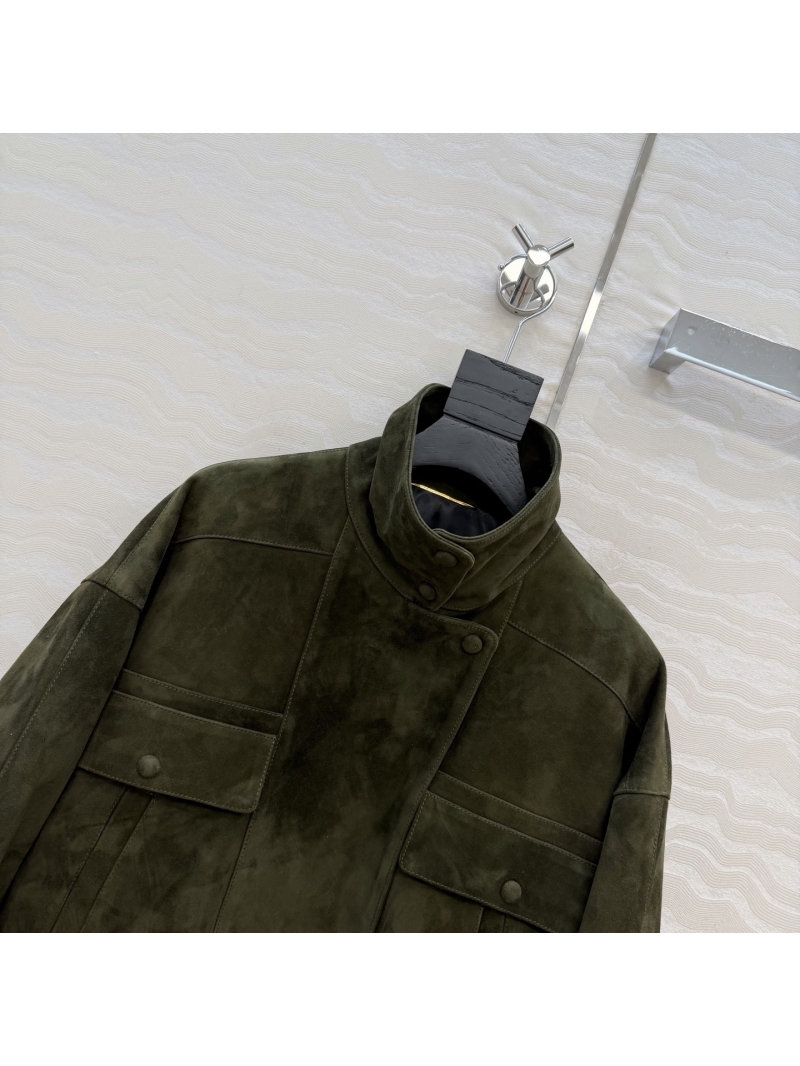 YSL Saint Laurent Sumptuous 100% Suede Lambskin Cropped Jacket in Olive Green | Couture-Inspired & Tailored Fit