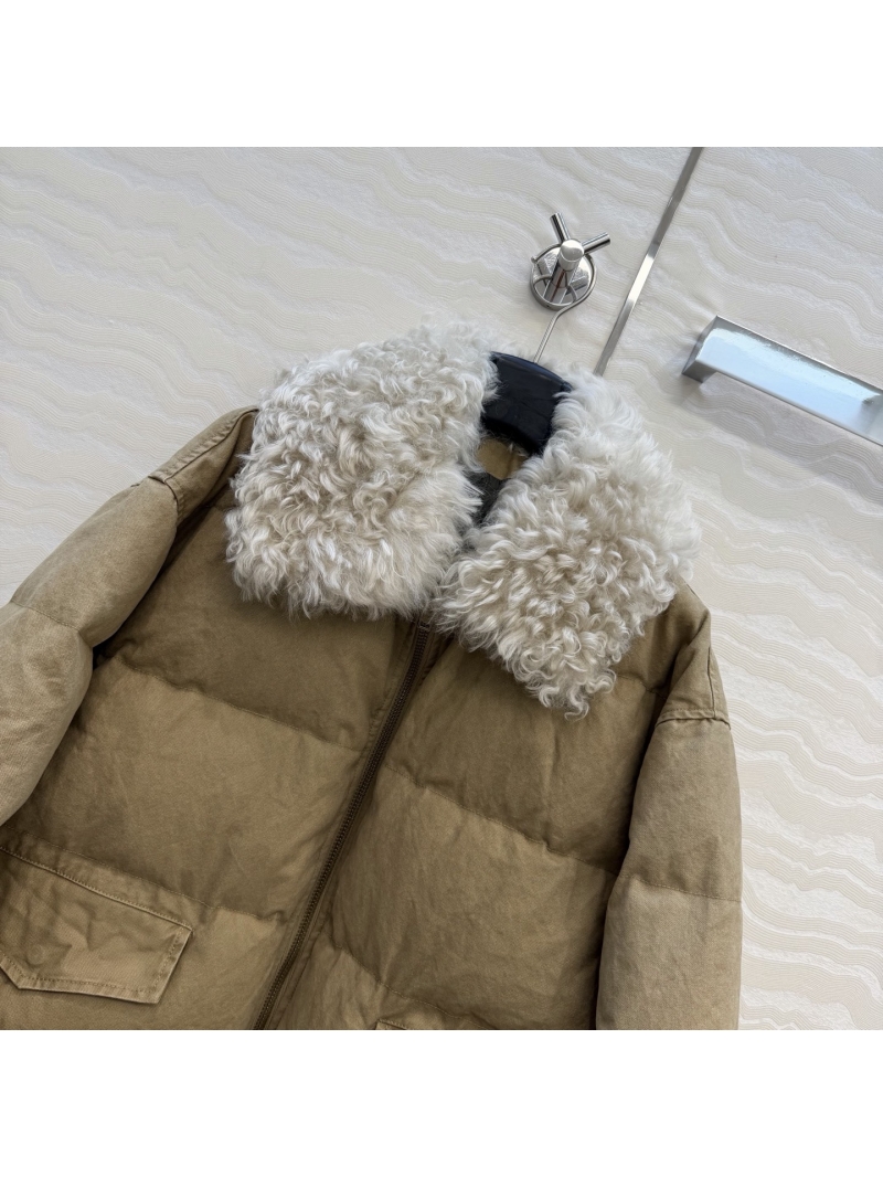 YSL Saint Laurent Opulent Shearling Collar Down Jacket in Utility Black | Heavyweight 90% Goose Down & Washed Oxford Canvas