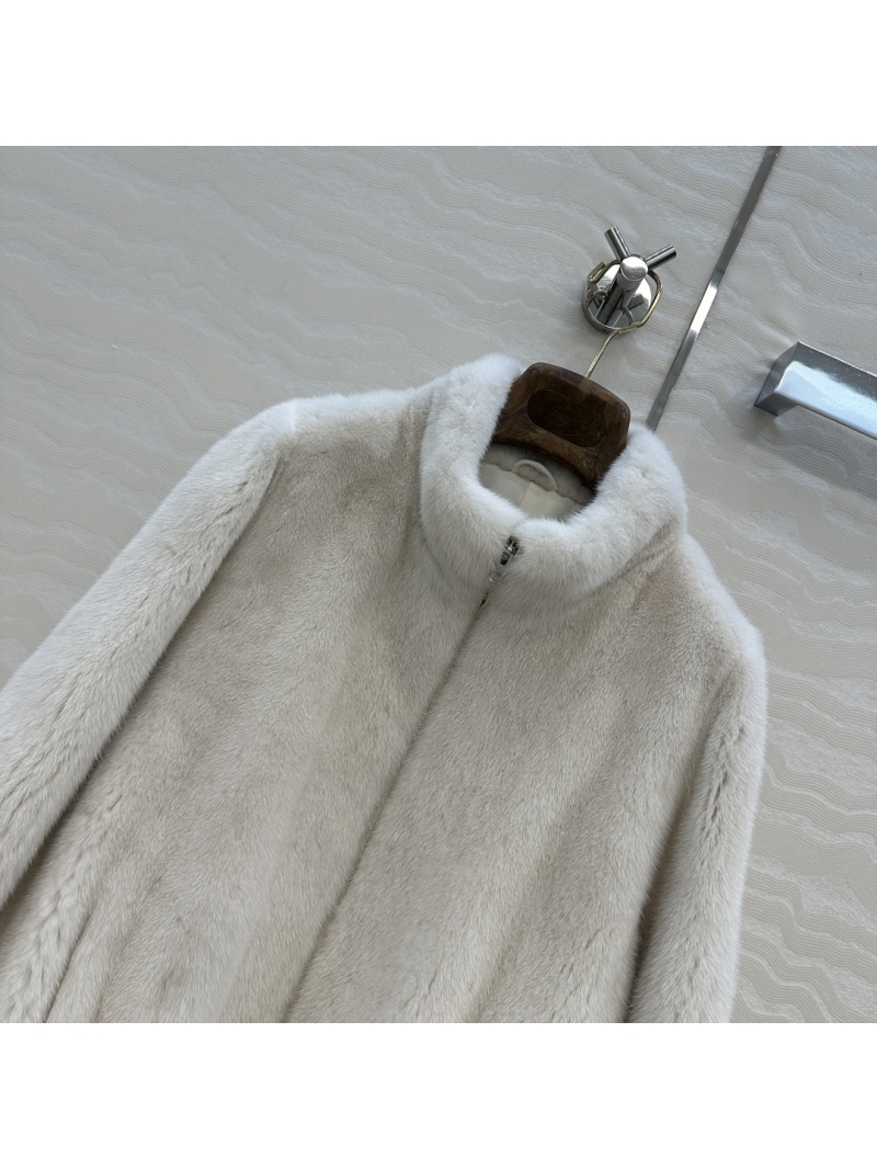 Saint Laurent Pearl Mink Fur Cropped Stand-Collar Jacket in Pearl White