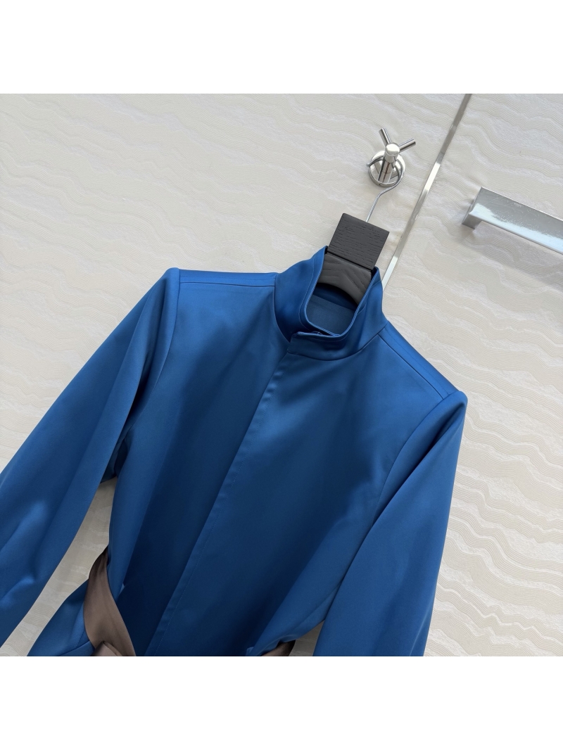 Saint Laurent YSL Custom Imported Structured Fabric Retro Silhouette Coat with Contrast Satin Belt