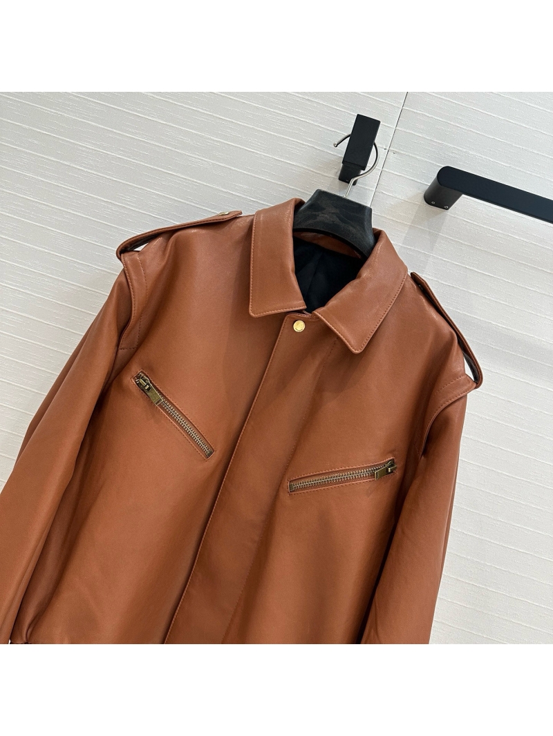 Saint Laurent Sumptuous Turkish Lambskin Retro Modern Biker Jacket in Cognac Brown