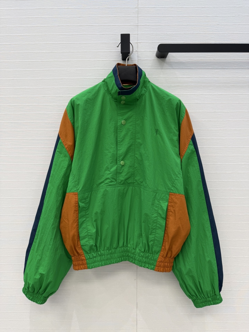Saint Laurent Technical Fabric Color-Blocked Pullover Windbreaker
