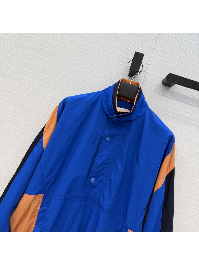 Saint Laurent Signature Color-Blocked Luxe Anorak Windbreaker