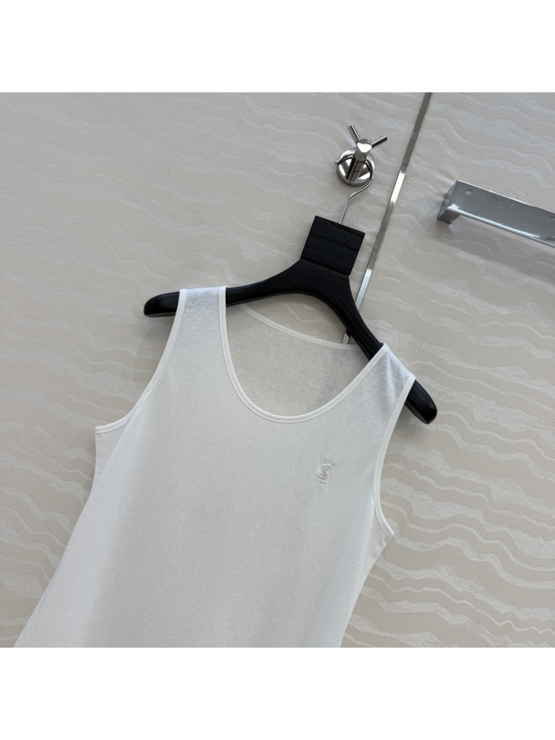Saint Laurent Lyocell Snowflake Cotton Minimalist Tank Top in White